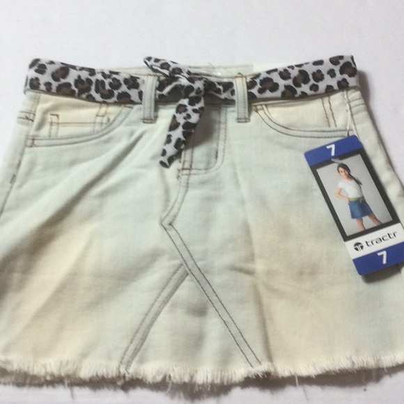 Tractr Acid denim wash Skirt with Leopard Print Belt. Sz 7 - Picture 1 of 3